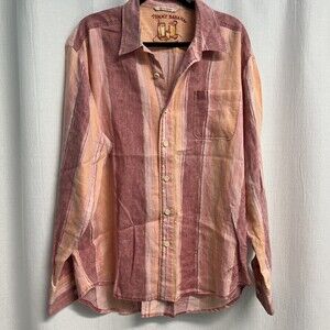 Tommy Bahama Relax  100% Linen  Orange Stripe Button Down Shirt  XL Resort Wear